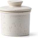 XELA Ceramic Butter Crock, The Original Reactive Glaze Speckled White, Butter Dish with Water Line for Spreadable Fresh Butter & Gift for Women - Speckled White