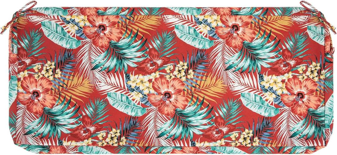 Patio Bench Cushion Covers for Outdoor Furniture with Ties, Water Resistant Loveseat/Settee Cushion Slipcover 48x18x3 Inch for Swing Porch Garden (Replacement Cover Only)-Chili Red Floral