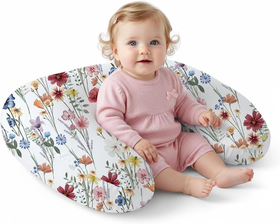 Little Grape Land Nursing Pillow,Upgraded Breast Feeding Pillow for Mom,Breastfeeding & Bottle Feeding for 0-16 Months, Soft Machine Washable Cover with Firm Filling,Spring Flower