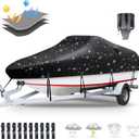 20'-22' Heavy Duty 1200D Polyester Canvas Trailerable Cover, UV Resistant Waterproof for Bass, V-Hull Tri-Hull, Runabout, Fish&Ski Boats with Motor Cover
