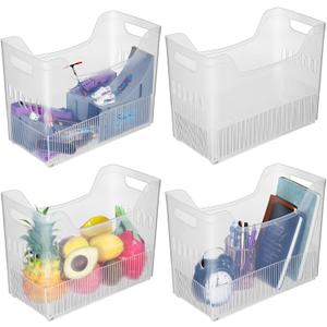 4 Pcs Plastic Freezer Organizer Bins with Wheel Tall Narrow Kitchen Pantry Organizer Snack Storage Containers for Office Refrigerator(10 x 12.5 x 6.7 Inch)