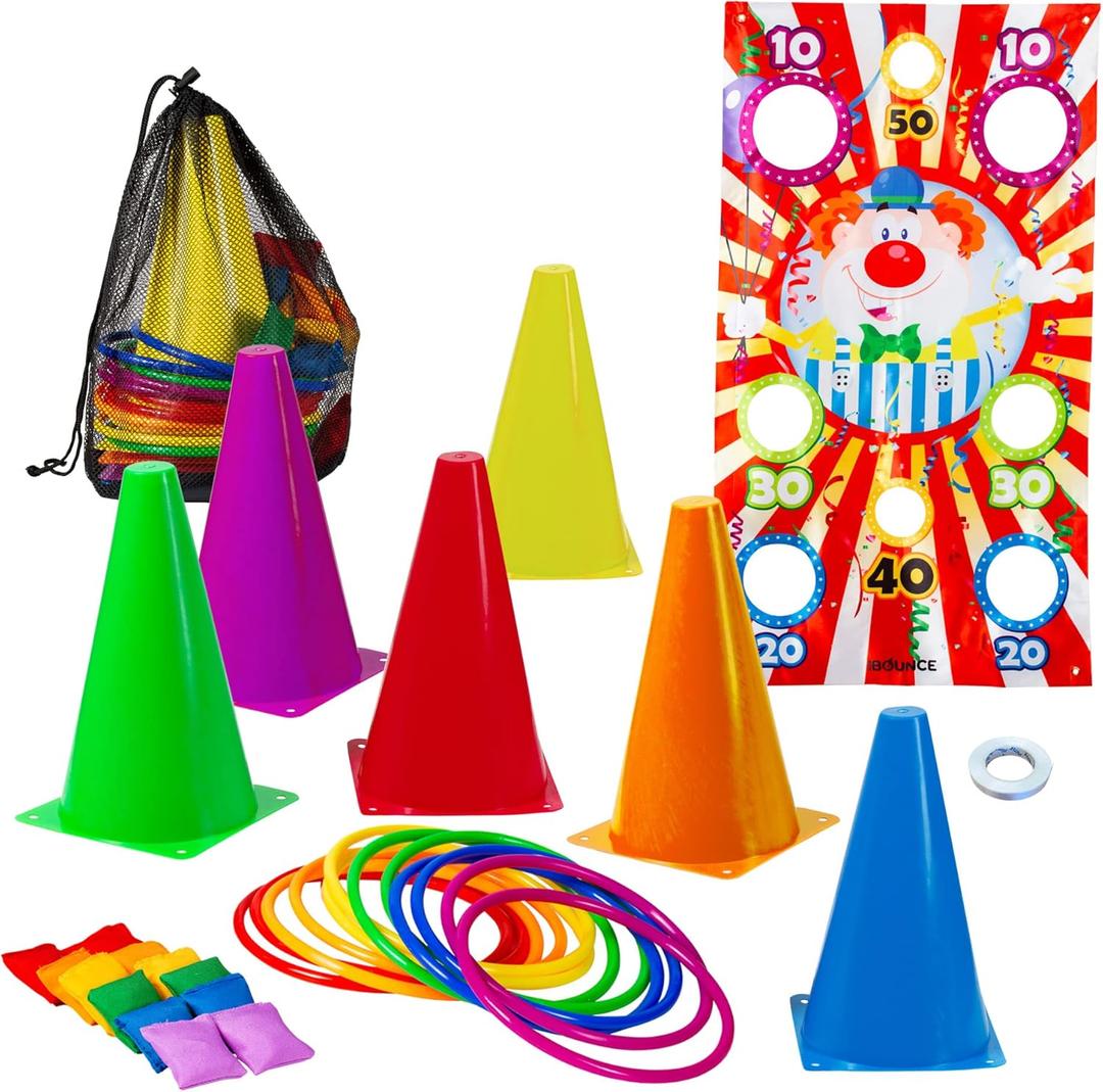 New-Bounce Ring Toss - 4-in-1 Obstacle Course & Carnival Games for Kids - Fun Backyard Activities