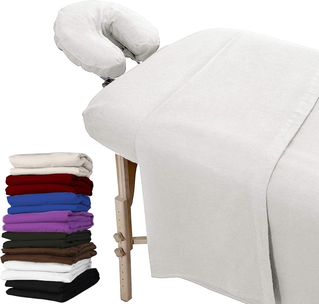 London Linens Extra Thick 3 Piece Set Massage Table Sheets Set - 100% Natural Cotton Flannel - Includes Massage Table Cover, Massage Fitted Sheet, and Massage Face Rest Cover (White)
