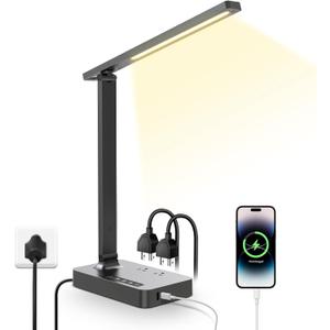 LAOPAO Desk Lamp with USB Charging Port: Power Strip with Surge Protection - 1 Type-C, 1 USB-A Charging Port, 2 AC Power Outlets, Desk Lamps for Home Office College Dorm Room Essentials