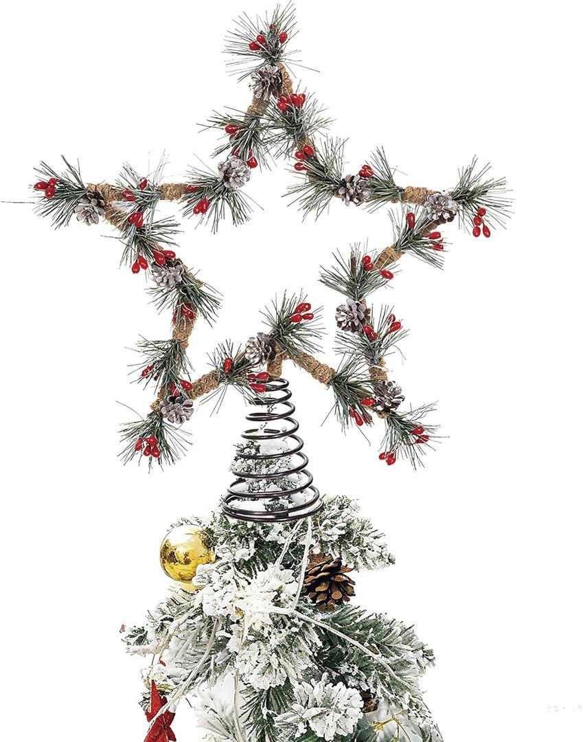 Christmas Tree Topper Ornament Supplies Metal Star Treetop for Home Festive Party Holiday Decorations (Pinecone)