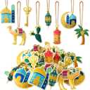 24 Pcs Ramadan Tree Ornaments Felt Eid Mubarak Decoration Eid Al Fitr Hanging Castle Lantern Star Moon Islamic Ornaments for Tree Ramadan Mubarak Decor for Home Party Supplies (Glitter)