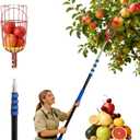 26FT Reach Fruit Picker Pole with Basket Telescoping, 5-20FT Extendable Aluminum Apple Picker for Picking Avocados, Figs, Mangoes, Citrus Fruits - Durable Harvesting Fruit Catcher for Trees