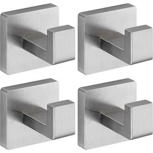 Brushed Nickel Towel Hooks for Bathrooms, Heavy Duty Wall Mounted Stainless Steel Modern Hook, 4 Pack  Ideal for Hanging Towels, Robes, Coats, in Kitchen, Bedroom, Bathroom, or Hotel