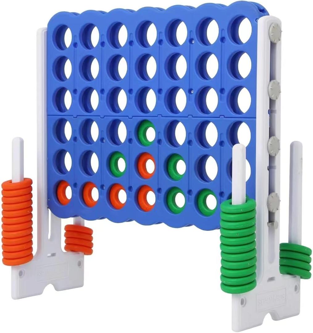 Giant 4 Connect in a Row Game, Height Adjustable Jumbo Yard Games for Kids and Adults Outdoor Play, Backyard Large Four Connect Floor Games, Patent Authorized (Blue/White)