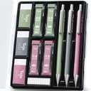 Taja Aesthetic 0.5mm Mechanical Pencil Set with Case  3 Vintage Mechanical Pencils, 4 Tubes HB #2 Lead Refills, 3 Erasers & 12 Eraser Refills, Cute Pencil Kit for Back to School Stationery Supplies