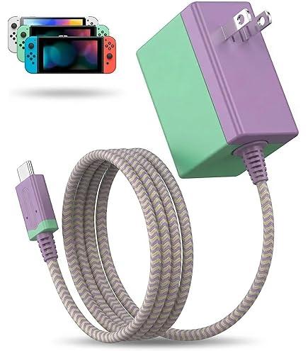 TPC 39W Charger for Nintendo Switch, 15V 2.6A AC Adapter Fast Charging with 5FT USB-C Cord, Compatible with Switch Lite, OLED, Steam Deck, Support TV Mode (Green/Pink)