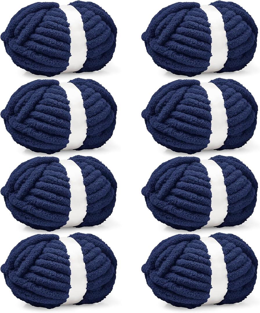 Inhand 8 Pack Chunky Chenille Yarn for Crocheting30.6 Yards, 7.7oz, Soft Fluffy Thick Yarn,Gifts for Men/Women Birthday Christmas Unique,Hand Knitting for Blankets&DIY Crafts (Navy Blue)