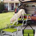 Foldable Dog Car Ramp for Large Dogs, 4 Steps Portable Large Dog Steps for Car Truck SUV High Bed, Aluminum Stairs with Grass Padded, Outdoor Ramp Stairs for Dogs Max Up to 200lbs