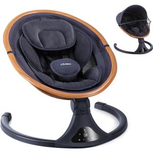 LAREX Baby Swing to Toddler Electric Infant Swing Portable for Newborn Boy Girl, 5 Sway Speeds with Remote Control, 12 Preset Melodies and Bluetooth, 0-6 Months Max 20 Lbs(Dark Wood Grain)
