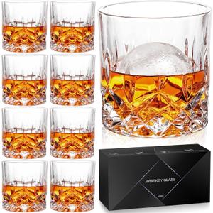 Whiskey Glasses Set of 8, 11 oz Crystal Old Fashioned Glasses, Buy 6 Get 2 Free, Perfect for Bourbon, Scotch, Vodka, Gift for Men, Women, Dad, Father