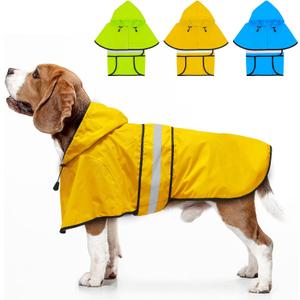 Dog Raincoat - Reflective Dog Rain Jacket with Hoodie Lightweight Waterproof Rain Coat for Small Medium Large Dogs (Medium, Yellow)
