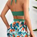 Herseas Women's Bikini Sets 2 Piece Tropical Print Swimsuit Halter Top & Boy Short Bathing Suit (Pink, XS)