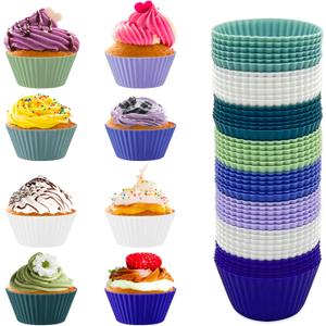 48 Pack of Silicone Cupcake Liners, lyfLux Reusable Mini Muffin Baking Cups, Food Grade Silicone for Cooking Eggs, Baking Muffins and Make a Cake (8 Colors 6 Each)