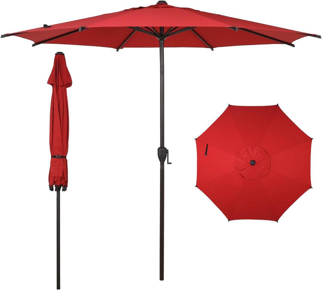9FT Lyon Outdoor Patio Umbrella Outdoor Table Umbrella with Push Button Tilt and Crank Market Umbrella 8 Sturdy Ribs UV Protection Waterproof for Garden Deck Backyard Pool Dark Red