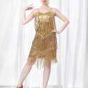 Sparkly Sequin Latin Dance Dress for Women Tassel Fringe Ballroom Dress Flapper 1920s Salsa Tango Jazz Halloween Rave Outfits (Gold, XXXL)