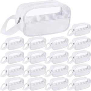 Tanlade 18 Pcs Clear Cosmetic Bags Bulk, Translucent Makeup Toiletry Bag for Women Waterproof Portable Cosmetic Bag Set Traveling Make up Organizer(White)