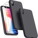 Dssairo [3 in 1 for iPhone x Case/iPhone Xs case, with 2 Pack Screen Protector, Liquid Silicone Slim Shockproof Protective Phone Case 5.8 inch [Microfiber Lining] (Space Gray)
