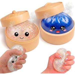 Lemoneon Glitter Dumpling Squishy Mystery Box 2 Pcs - 2026 Upgraded Dumplings Squishes for Adults Teens Squeeze Easter Basket Stuffers & Stocking Stuff Smiling White and Sad Blue