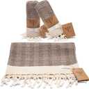 SMYRNA TURKISH COTTON Herringbone Series Turkish Hand Towels Set of 2, 16x40 inch, Decorative Turkish Hand Towels for Bathroom, Kitchen, Face, Hair, Tea, Yoga, Gym, Dishcloth Set of 2, Latte