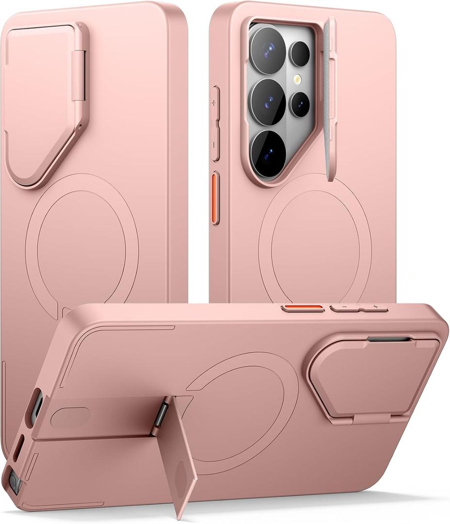 SURITCH for Samsung Galaxy S26 Ultra Phone Case, Magnetic Protective Cover with Camera Cover & Adjustable Metal Kickstand for Galaxy S26 Ultra -Pink