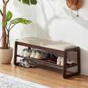 Achicsofar Shoe Rack Bench,2 Tier Wooden Entryway Bench with Shoe Storage, Shoe Rack with Cushion for Living Room, Hallway(Pu Beige, 39.4"), 11.8"D x 39.4"W x 16.5"H