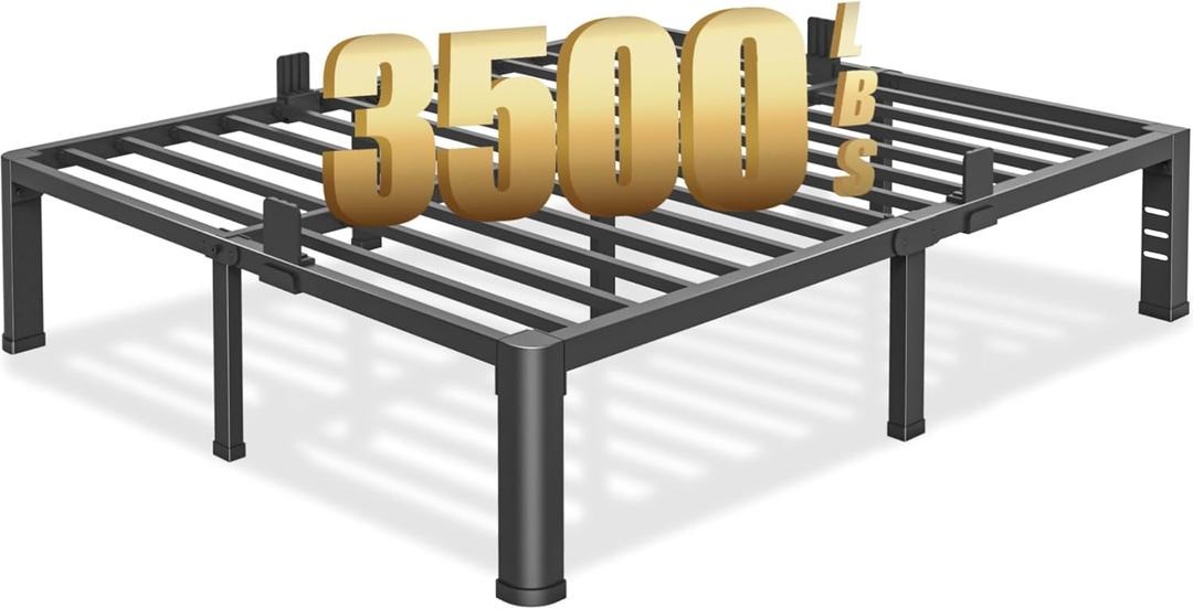 16 Inch King Size Bed Frame With Round Corner Legs And Headboard Hole Mattress Slide Stopper 3500 lbs Heavy Duty Metal Platform, Steel Slat Support, No Box Spring Needed, Easy Assembly, Noise Free