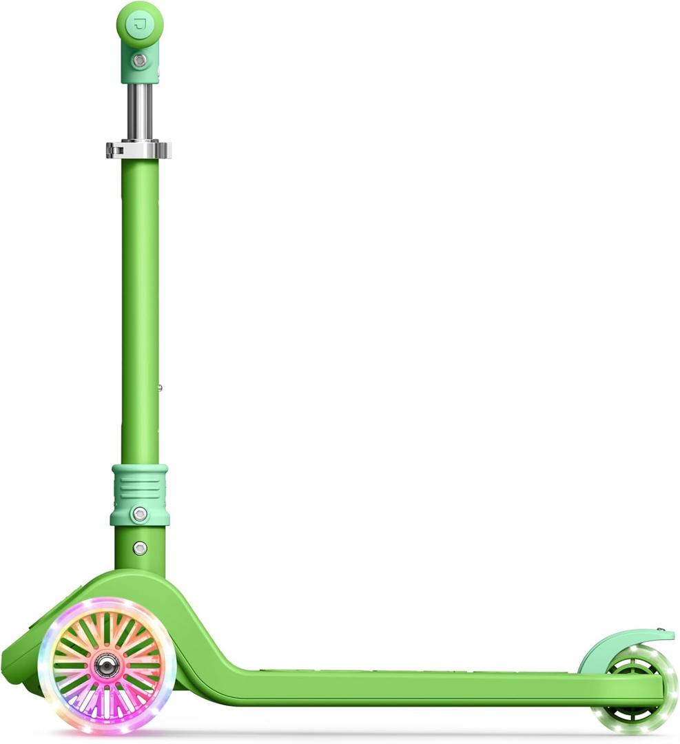 Jetson 3-Wheel Light-Up Kick Scooter, Lights on Stem & Wheels, Height Adjustable Handlebar, Rear Brake, Foldable, Ages 3+ (Bloom Green)