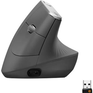 Logitech MX Vertical Wireless Mouse Ergonomic Design Reduces Muscle Strain, Move Content Between 3 Windows and Apple Computers, Rechargeable, Graphite