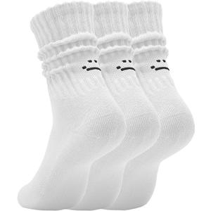 2 x AugRing Women's Cute Scrunch Slouch Crew Socks 3Pack Retro Kawaii Chunky Ribbed Cotton Boot Sneaker Cozy Calf Socks Size 511