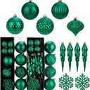 50PCS Christmas Tree Ornaments Set with Shatterproof Balls Icicle Snowflake Hanging Ornaments for Home Office Farmhouse Christmas Decorations, Dark Green