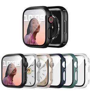 JERXUN 5 Pack Case with Tempered Glass Screen Protector for Apple Watch Series 9/8/7 45mm, Ultra-Thin Scratch Resistant Full Protective Hard PC Bumper Cover for iWatch 45mm Accessories