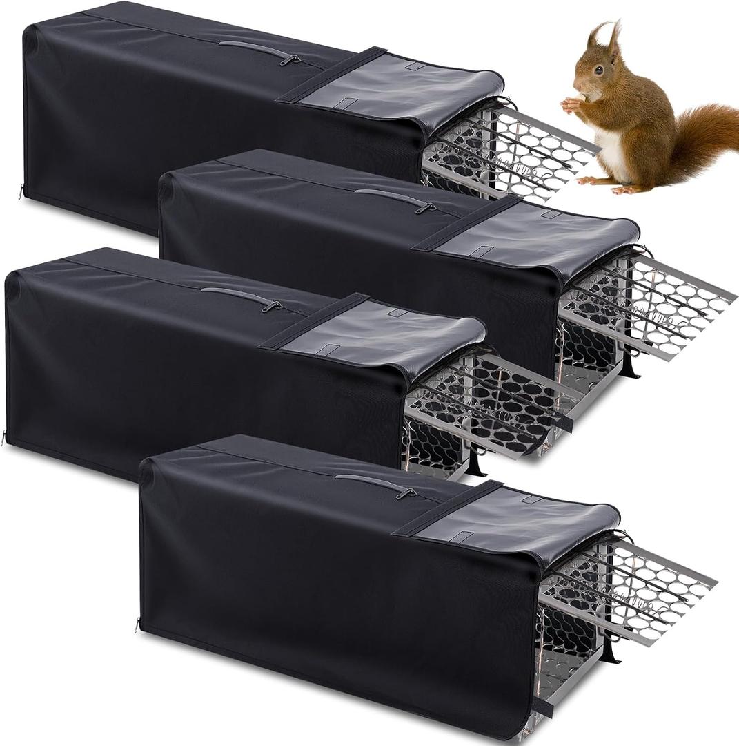 SATINIOR 4 Pack Live Animal Trap Cage Cover 32 x 10 x 12 Inch for 1 Door Cage, Black Replacement for Humane Animal Rescue, Raccoon, Squirrel, Skunk, Feral Cat Trap (Only Cover)