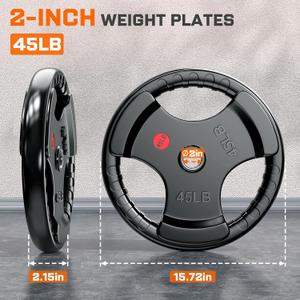 XDDIAS 2-Inch Three-Grip Rubber Olympic Plates,Cast Iron Barbell Weights | Steel Hub Rubber Coated Olympic Plates Ranging 45lb Ideal for Strength Training & Home Gym