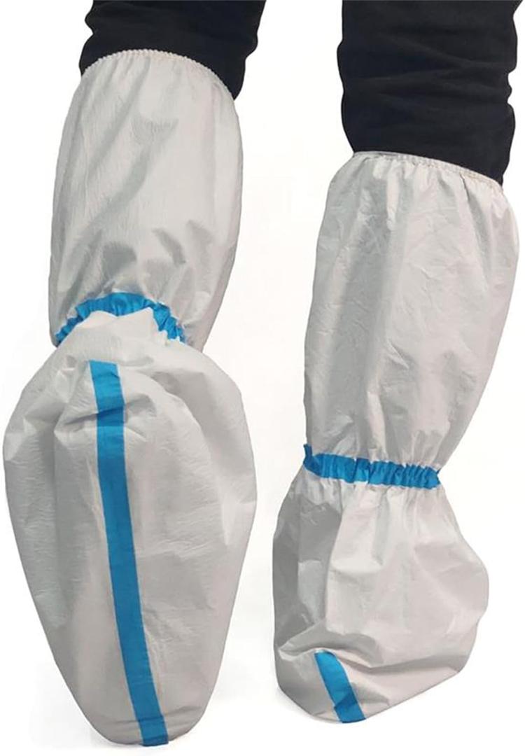 ZMDREAM Hazmat Boot and Shoe Covers 6 Pairs Disposable Knee High Booties Non-Slip and Waterproof White 18 inches Tall (White,Pack of 12)
