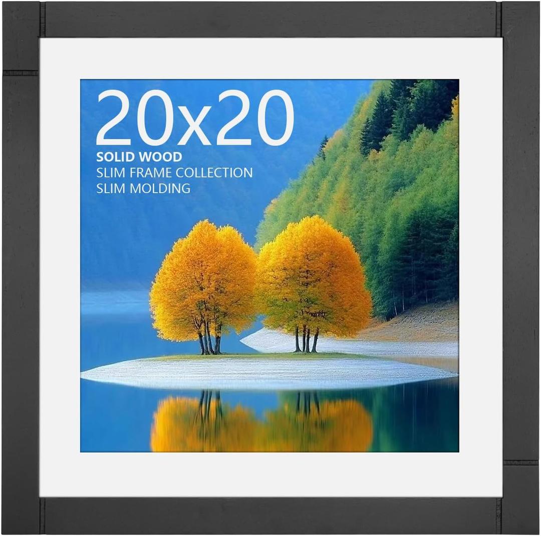 20x20 Picture Frame, Puzzle Frame for Wall, Black Picture Frame for 20 x 20 Square Picture Poster Photo, Wood Gallery Poster Frame