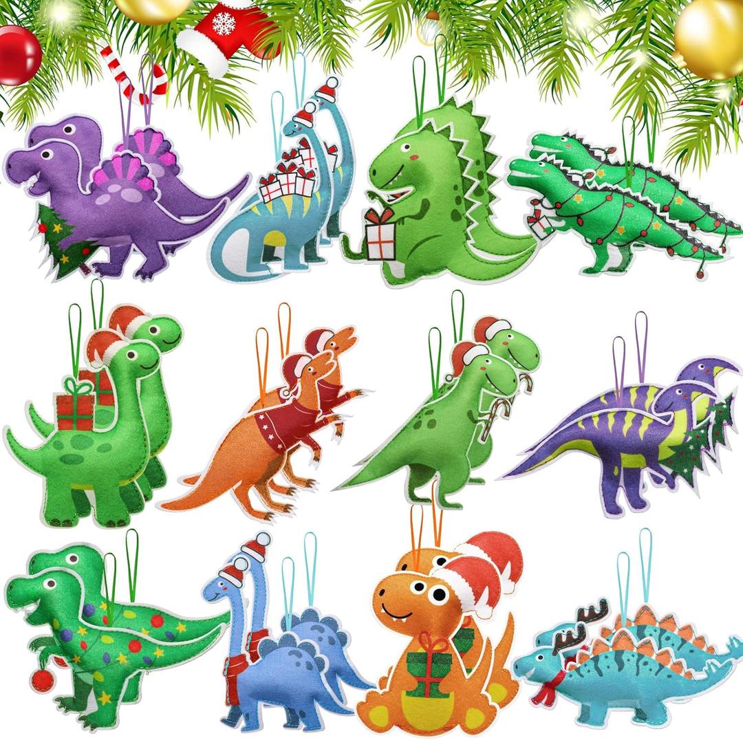 12 Pcs 12 Pcs Dino Ornaments for Christmas Tree 6'' Felt Dinosaur Hanging Ornament Cute Christmas Tree Decor Dinosaur Ornament for Holiday Themed Birthday Party Xmas Favors
