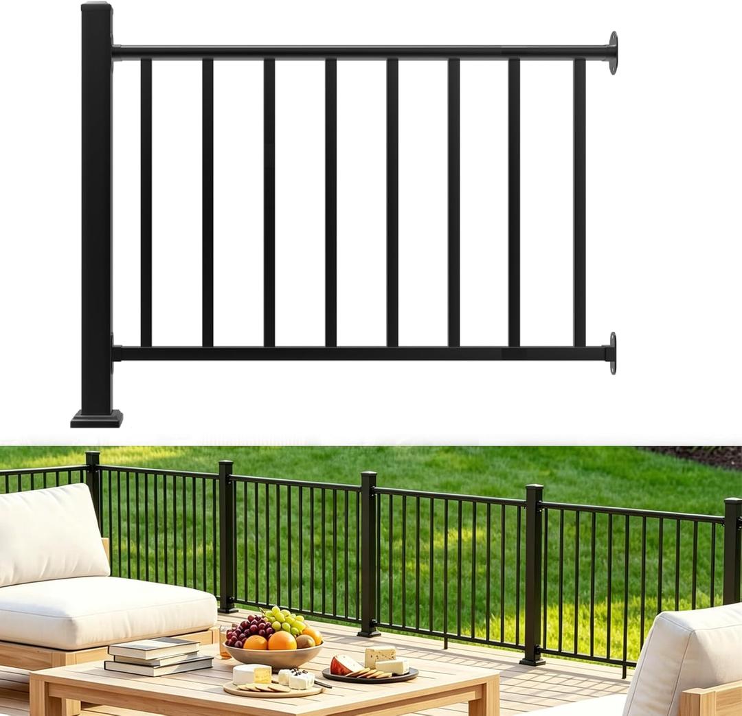 Aluminum Deck Railing Kit, Modular 36 in H. x 4 Ft W Level Railing Kit for Outdoor Steps,Heavy Duty Balustrade System for Deck, Porch, Patio & Balcony(1 Post, 1 Panel)