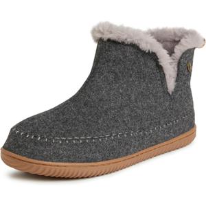 Dearfoams Men's Memory Foam Indoor House Slippers Brixen Ankle Boot House Shoes - Gifts for Men (12, Dark Heather Grey)