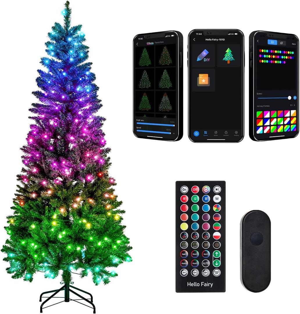 6FT Prelit Christmas Tree with 250 LED Lights, App Controlled Artificial Christmas Tree with Multi-Color RGB Lights & Music Sync, Slim Pencil Christmas Tree for Home Christmas Decorations