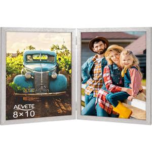 AEVETE 8x10 Picture Frames Double Hinged Wood Folding Photo Frames Vertical with Plexiglass Front, Silver