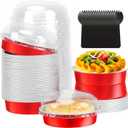 LNYZQUS 8oz Mini Cake Pans 4 Pie Tins with Lids 50 Pack, Disposable Aluminum Foil Baking Pans Dishes,Small Creme Brulee Tart Ramekins Individual Mini Pie Contaniers for Christmas-Red