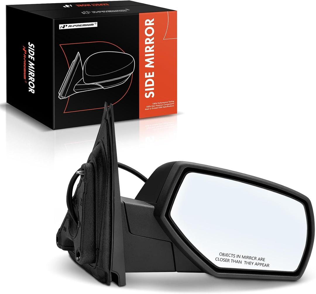 A-Premium Passenger Side Mirror - Compatible with 2014-2019 Chevy & GMC Models - Silverado Sierra 1500 2500 3500 HD - Heated Manual Folding Black - Outside Rear View Mirror - w/Power Glass