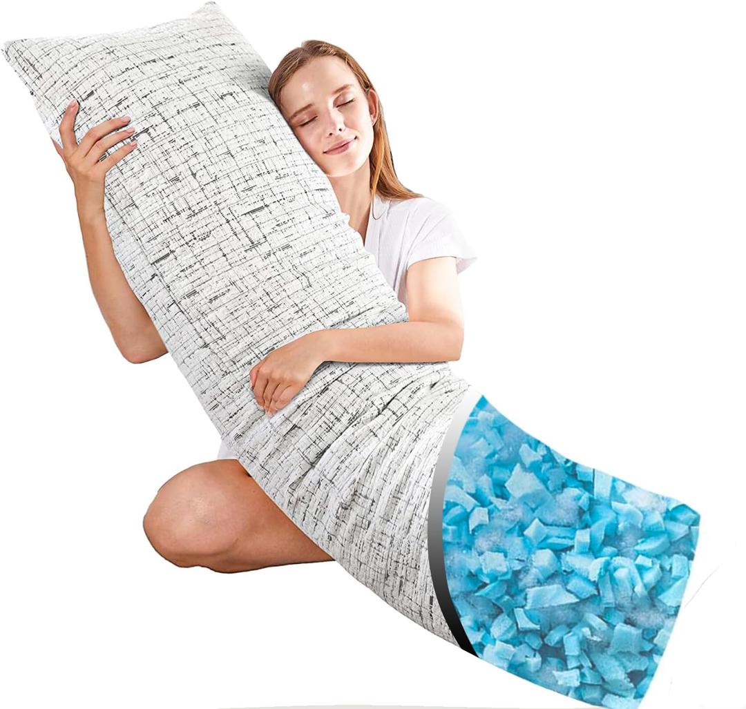 Ubauba Bamboo Body Pillow for Adults - Long Body Pillow for Bed - Zippered Removable Bamboo Cover - Gray White (Main Pic) 20X54