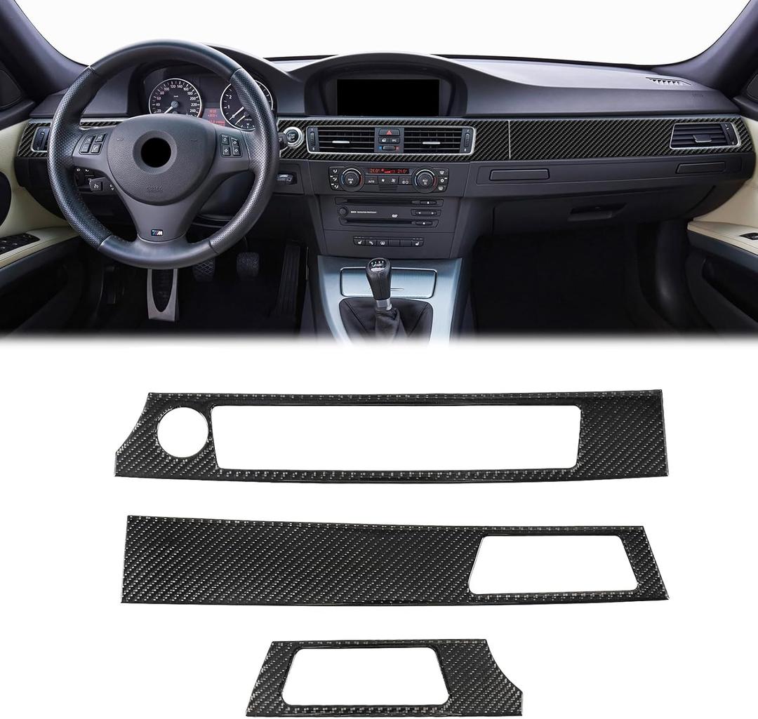 3PCS Real Carbon Fiber Dashboard Panel Trim Compatible with BMW 3 Series E90 E92 E93 2006-2013, Interior Decor Sticker Accessories for 325i, 328i, 330i, 335i