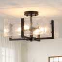 Black Semi Flush Mount Ceiling Light 4-Light Glass Light Fixtures Ceiling Mount,14.96" Modern Farmhouse Light Fixture for Foyer, Hallway, Entryway, Dining Room, Kitchen, Bedroom, Porch